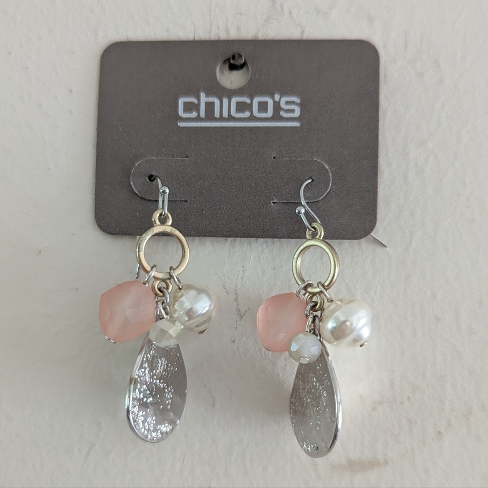 NWOT Chico's Silver and Pink Dangle Earrings